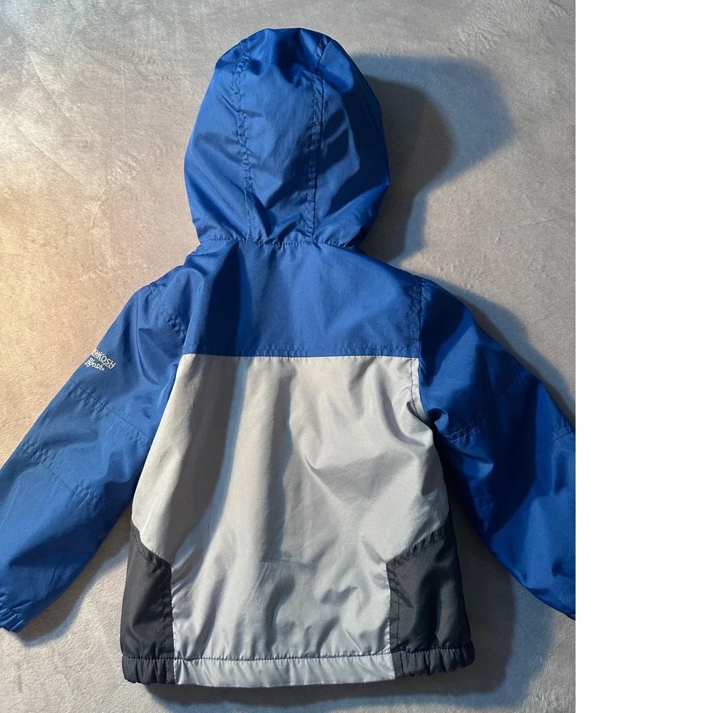 OshKosh B'gosh Toddler Boys Blue Grey Fleece Lined Hooded Windbreaker Jacket 2T